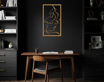 Minimalistische Gesichter Metallwandkunst - Modernes Laser-geschnittenes Zwei-Gesichter-Design für Wohnzimmer, Schlafzimmer oder Büro - Stilvolle und zeitgemäße Wohndekoration