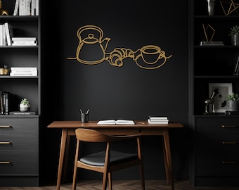 Arte de pared de gnomo, letrero de metal, decoración de pared moderna, obra de arte para cocina y cafetería, arte lineal minimalista, regalo para casa nueva, idea de regalo única