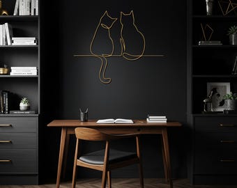 Escultura de metal minimalista de dos gatos, personalizada o sencilla, para decoración moderna del hogar, dormitorio, sala de estar, regalo para amantes de las mascotas.