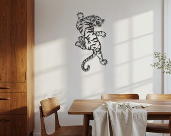 Tiger Wall Art, Modern Leaping Sculpture | Metal Electrostatic Paint | Sizes 7.9–23.6 In - Home Office Decor