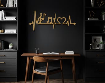Arte de pared con latidos musicales, letrero de metal, decoración para amantes de la música, acento de clave de sol, obra de arte musical moderna, regalo único para músicos.