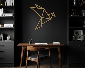 Geometrische Vogel-Metallwandkunst, minimalistische Stahlwanddekoration, moderner Hauptakzent, abstraktes Tierschild, zeitgenössischer Vogel-Wandbehang