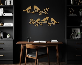 Juego de 2 piezas de arte de pared de metal con pájaros en una rama, escultura de pared inspirada en la naturaleza, decoración de pared moderna de estilo rústico para sala de estar, dormitorio y entrada.