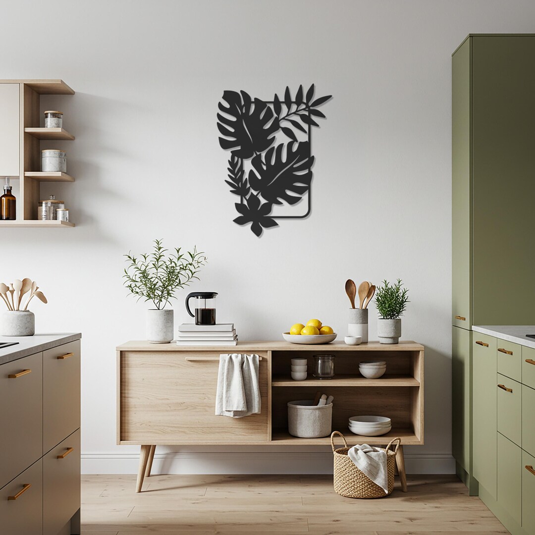Tropical Leaf Metal Wall Art, Modern Botanical Design, Rectangular ...