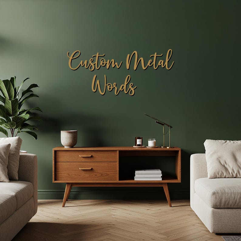 Custom Metal Words Wall Art, Personalized Metal Sign, Modern Script ...