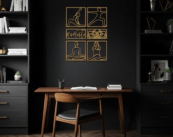 Set di 6, decorazioni da parete in metallo per yoga, meditazione e namaste, scultura zen moderna e minimalista, decorazione per camera da letto e soggiorno.