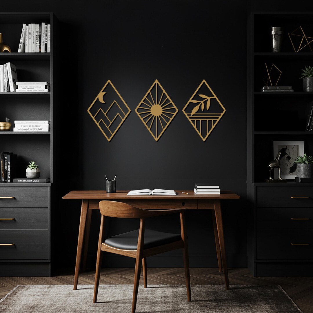 Geometric Metal Wall Art Set, Modern Minimalist Nature Decor, Abstract ...