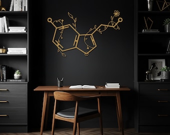 Arte mural de molécula de serotonina, decoración de pared de metal con dopamina, colgante de pared inspirado en la ciencia, escultura de pared de química botánica, arte mural de metal