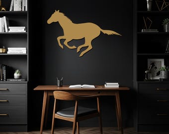 Arte de pared de metal con caballo corriendo, decoración de pared moderna de estilo rústico, escultura de silueta de animal para sala de estar y dormitorio.
