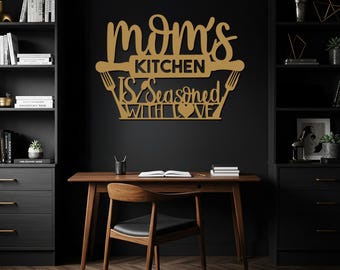 Moms Kitchen Metallwandkunst, Gewürzt mit Liebe Zeichen, rustikale Küche Wanddekoration, Muttertagsgeschenk, Bauernhaus Wandbehang, moderne Wohnkultur