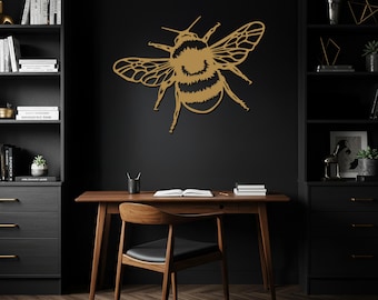 Arte de pared de metal con abeja, decoración minimalista bohemia, escultura moderna de abejorro para sala de estar, dormitorio, oficina, jardín y amantes de la naturaleza.