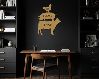 BBQ Wandbild, Metallwandschild, Smoker Grill Decor, Lustiger Küchenwandakzent, Hinterhof BBQ Geschenk, rustikale Fleischliebhaber Wanddekoration