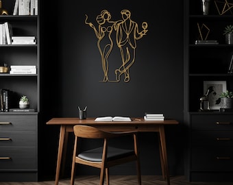 Paar Metallwandkunst, moderne minimalistische Linie Kunst, elegante romantische Wandskulptur, Schlafzimmerakzent, Wohnzimmer Hauptdekoration