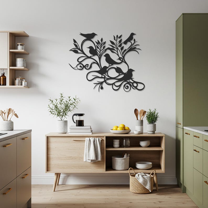 Birds on Branch Metal Wall Art, Nature Inspired Silhouette Wall Hanging ...