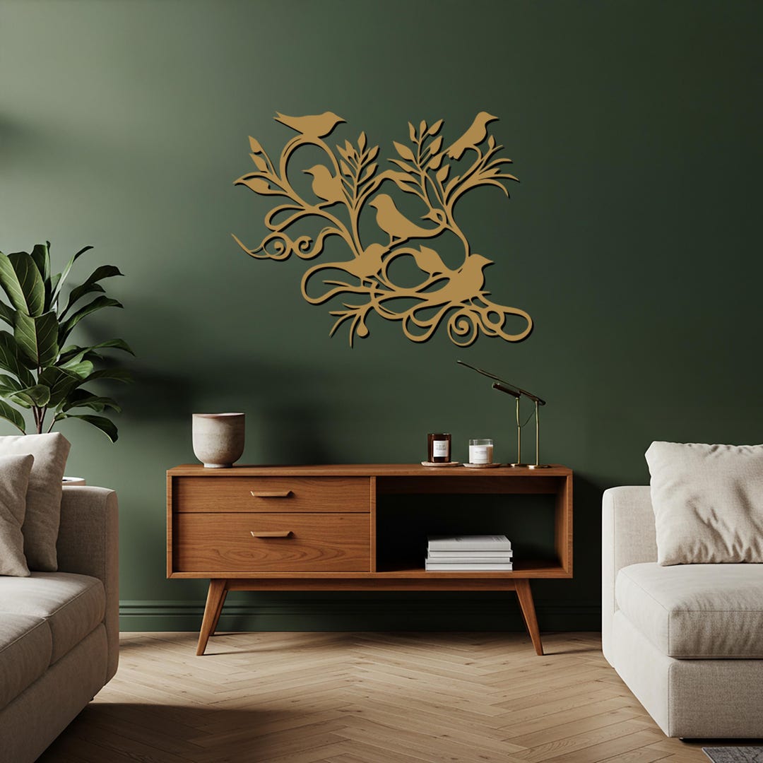 Birds on Branch Metal Wall Art, Nature Inspired Silhouette Wall Hanging ...
