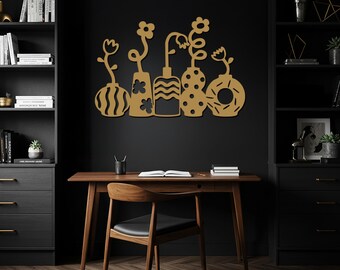 Jarrón floral moderno de metal para pared, decoración de maceta con flores, regalo bohemio y divertido para el hogar en negro, blanco, dorado, plateado y bronce.