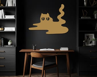 Arte mural de metal con diseño de gato derretido, silueta abstracta de gato, escultura de pared minimalista moderna para sala de estar, dormitorio, cocina y espacios creativos.
