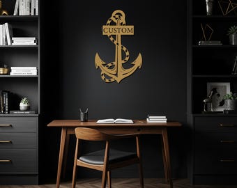 Arte de pared de metal con ancla personalizado, decoración náutica con cuerda, letrero de ancla personalizado, colgante de pared con temática oceánica, idea de regalo playero