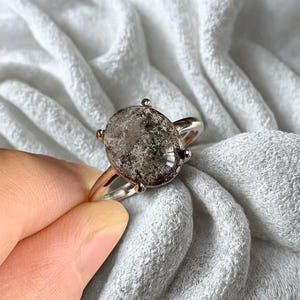 Unique S925 Sterling Silver Lodolite Ring | Natural Garden Quartz Healing Crystal Jewelry | Mystical Landscape Gemstone for Her