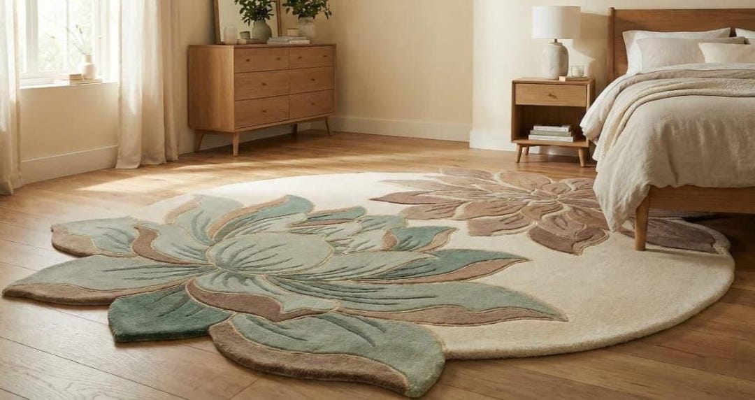 Handmade Floral Shaped Rug, Lotus Flower Area Rug, Modern Botanical ...