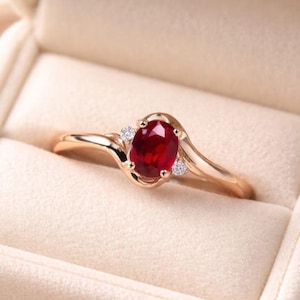 Oval Red Ruby Ring, 925 Sterling Silver, Minimalist Engagement Jewelry, July Birthstone