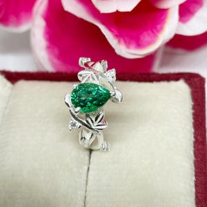 Pear Cut Gorgeous 925 Sterling Silver Lab Grown Emerald Ring, CZ Pear Cut Engagement Ring, Anniversary Gift For Her.