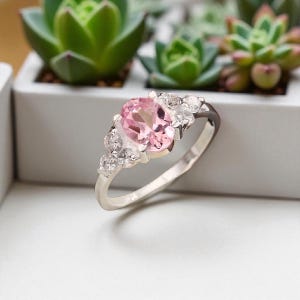 Morganite Silver Ring, Morganite Ring, Engagement Ring, Pink Morganite Ring, Halo Ring , Sterling Silver Ring, Promise Ring,