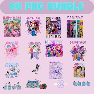 80 PNG-Bundle | Huntrix & Saja Jungen digitaler Download | K-Pop inspiriert Clipart, süße Anime-Charaktere, Instant Download