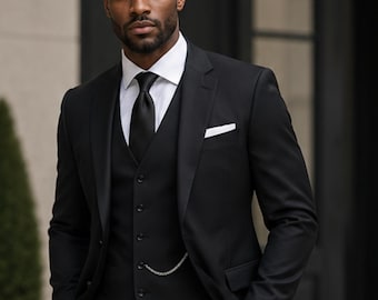 Black 3 Piece Suit for Men – Classic Slim Fit Wedding Suit, Formal Tuxedo Set