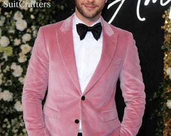 Luxus Pink Tuxedo Men Slim Fit Samtanzug, Hochzeit Bräutigam Anzug