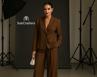 Completo pantalone marrone elegante / Completo blazer e pantaloni da donna