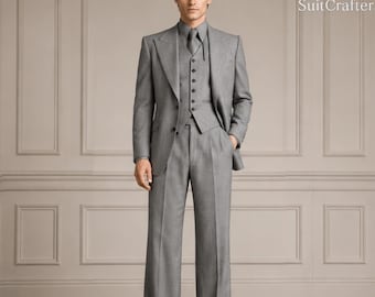 Traje gris de tres piezas para hombre, traje sastre de inspiración vintage, trajes formales para graduación.