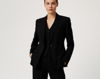 Women's Black Tailored Pantsuit: Elegant Business Blazer & Trouser Set
