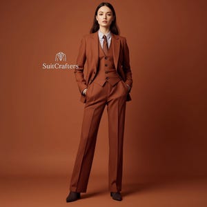 Burnt Terracotta 3-Piece Suit: Tailored Blazer, Vest & Pants