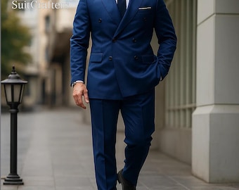 Terno azul royal trespassado | Terno de casamento masculino de duas peças sob medida