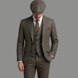 Men&#39;s 3 Piece Grey Tweed Suit: Slim Fit 1920s Style
