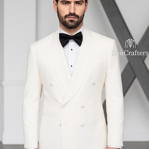 Luxury Ivory Double Breasted Groom Suit: Custom Wedding Tuxedo