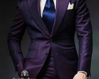 Traje morado a medida: esmoquin de boda de 3 piezas