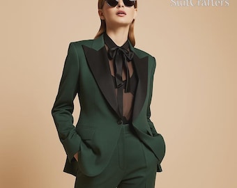 Emerald Green Tuxedo Suit: Slim Fit 3-Piece Satin Lapel Wedding Outfit