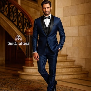 Navy Blue Tuxedo Suit: Slim Fit 3-Piece Wedding Groom Attire