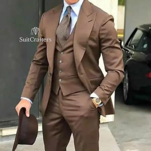 Brown 3-Piece Suit: Slim Fit Wedding Suit, Custom Made
