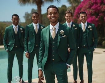 グリーンのタキシードスーツ：男性用3ピースウェディング新郎衣装