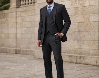 Men's Sophisticated Charcoal Slim Fit 3 Piece Suit | Formal Wedding Groom Attire