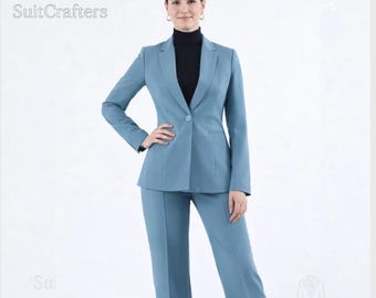 Women’s Blue Tailored Suit Set | Elegant Rayon Blazer & Pants