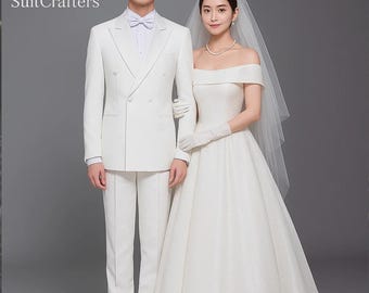 Elegante traje de novio cruzado blanco / Esmoquin de boda personalizado para hombre