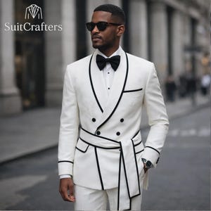 White Double Breasted Tuxedo for Men, Designer Groom Suit, Modern Wedding Suit
