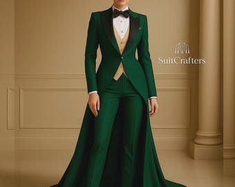 Women’s Green Tuxedo Gown Suit | Custom Tailcoat Pantsuit