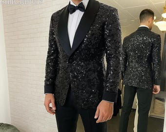 Black Sequin Tuxedo Jacket: Men's Custom Shawl Lapel Blazer - Etsy