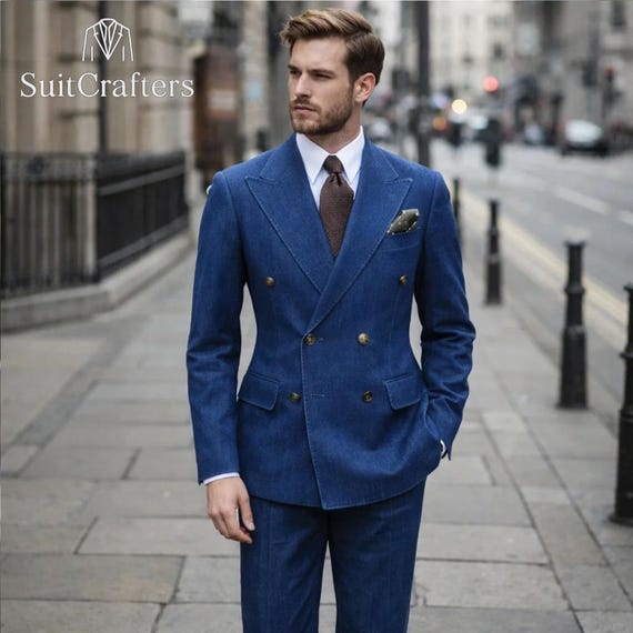 Handmade Custom Denim Suit: Double-breasted Tailored Outfit