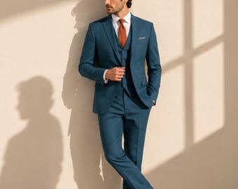 Men’s Teal Blue 3 Piece Suit, Luxury Wedding Groom Suit, Slim Fit Formal Suits